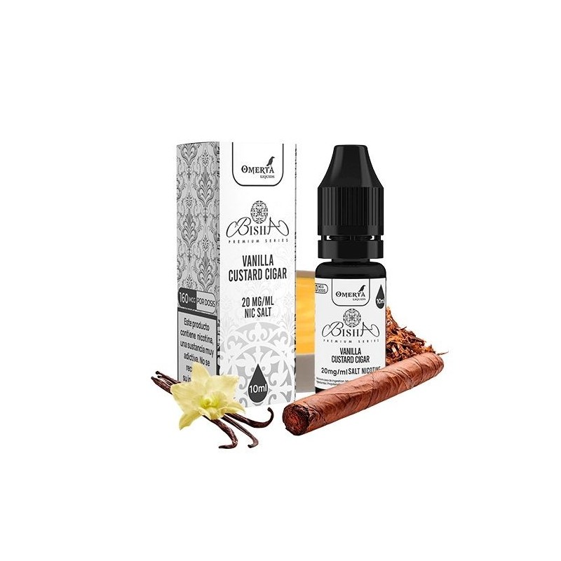 Omerta Bisha Salts E-liquid 10ml - Vanilla Custard Cigar 20mg | EliqVapoteur