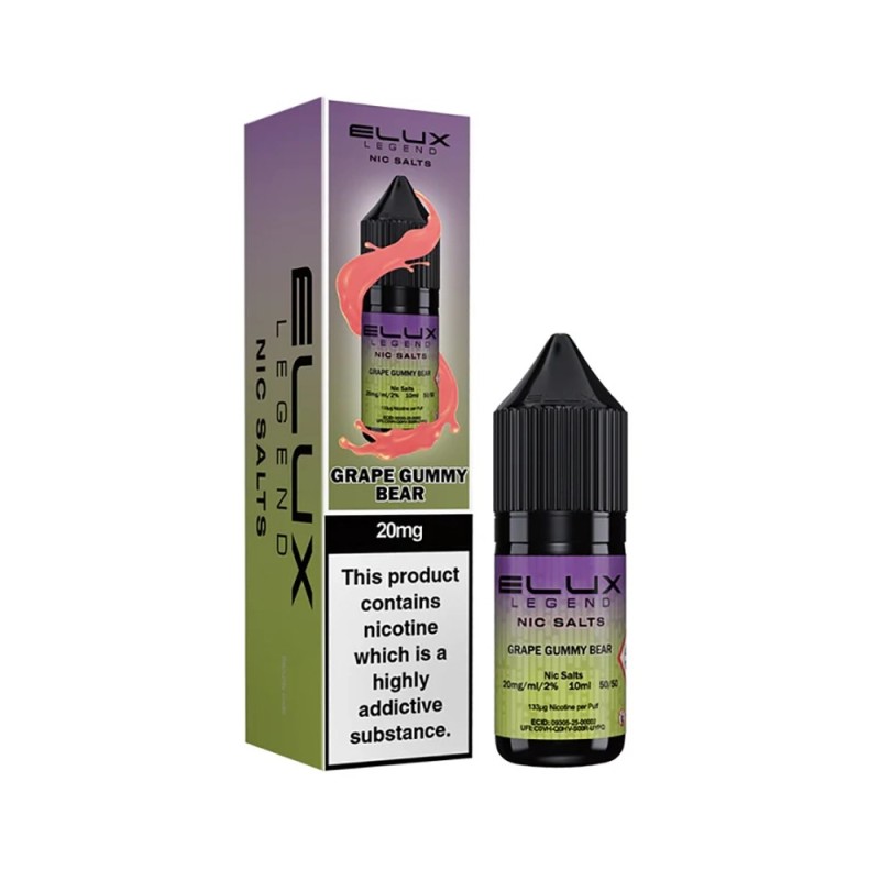 Liquid Elux Legend Nic Salts 10ml - Grape Gummy Bear 20mg | Eliq Vapoteur