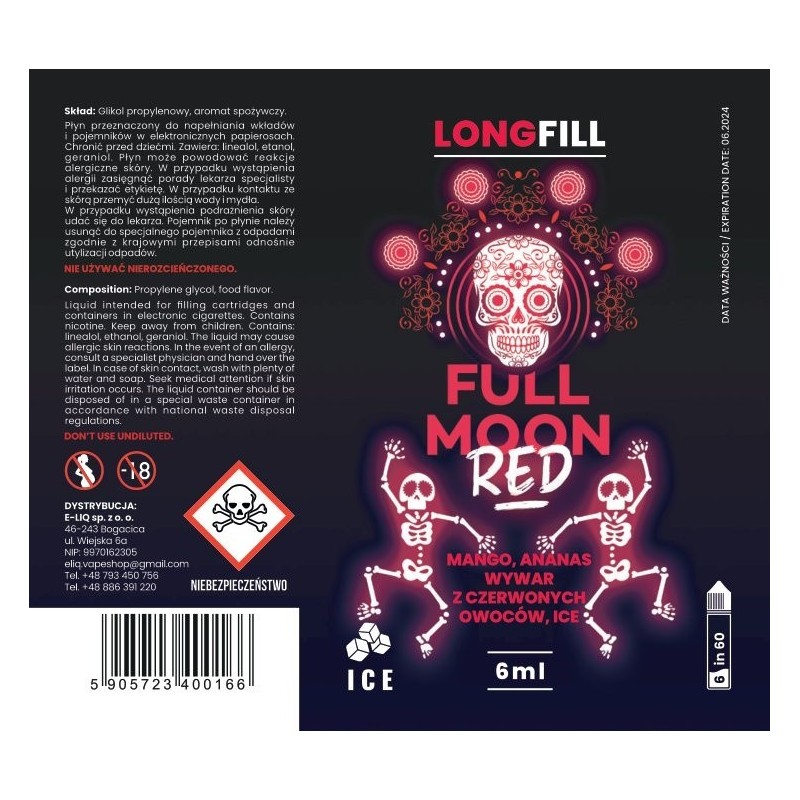 Longfill Full Moon 6/60 ml - Red | Eliq Vapoteur