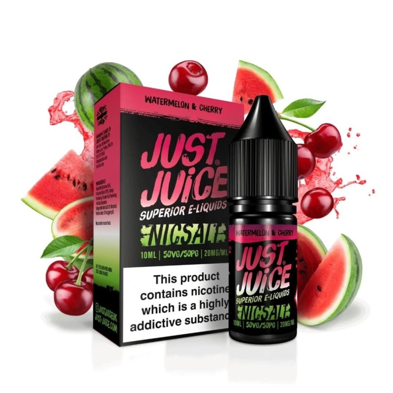 Liquid Just Juice Salt 10ml - Iconic Watermelon & Cherry 20mg | Eliq Vapoteur